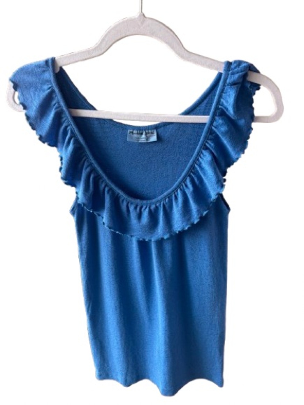 Michael Stars Blue Ruffle Scoop Neck Tank